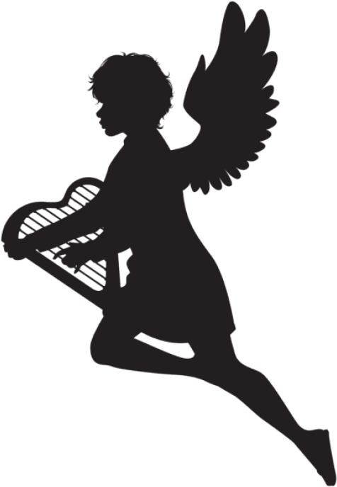 Angel With Harp Silhouette Png - Angel With Harp Clipart (480x694)