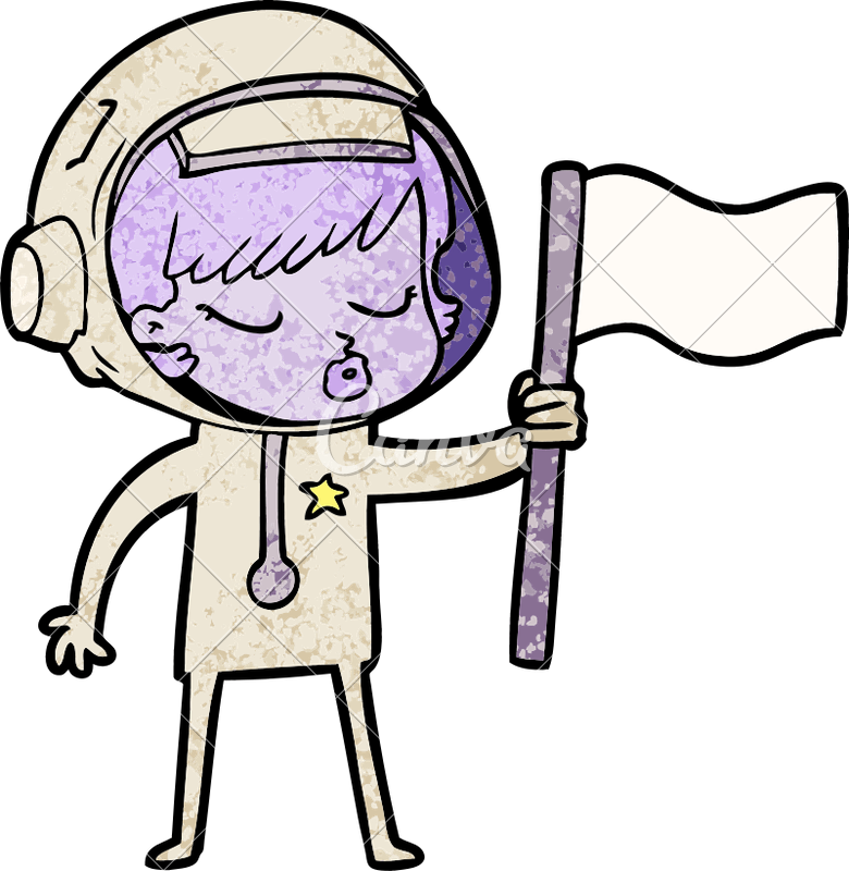 Cartoon Pretty Astronaut Girl Planting Flag - Vector Graphics (780x800)