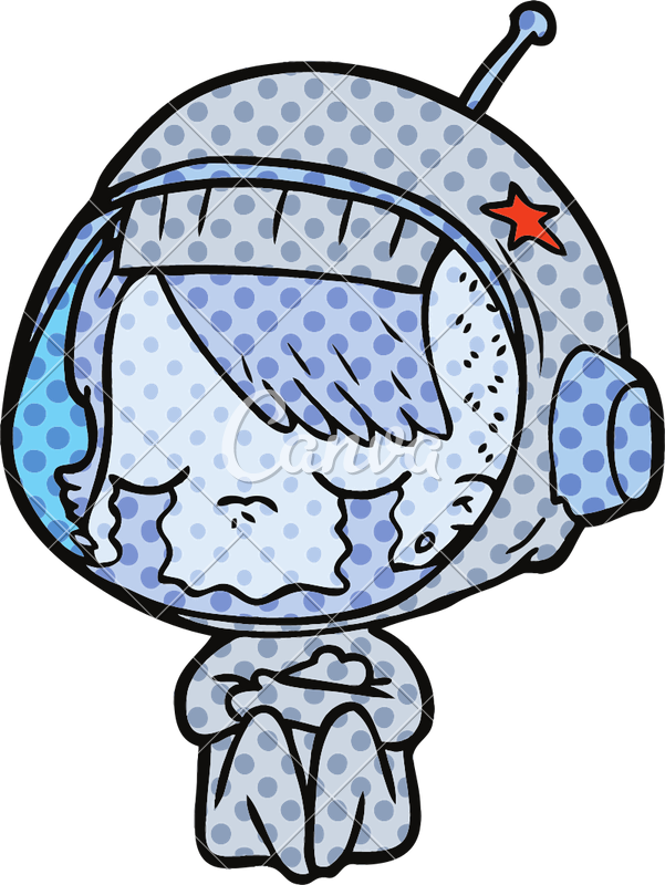 Cartoon Crying Astronaut Girl With Helmet Vector Illustration - Cartoon (601x800)