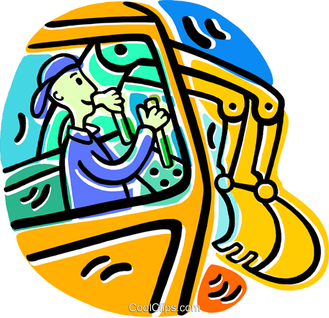 Man Operating A Backhoe Royalty Free Vector Clip Art - Man Operating A Backhoe Royalty Free Vector Clip Art (480x464)