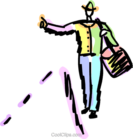 Walking And Hitchhiking Royalty Free Vector Clip Art - Walking And Hitchhiking Royalty Free Vector Clip Art (460x480)