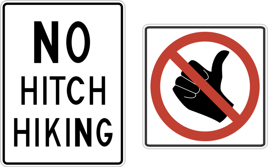 Thumbs Up Road Sign Clipart Hitchhiking Thumb Signal - No Hitchhiking Sign (900x560)