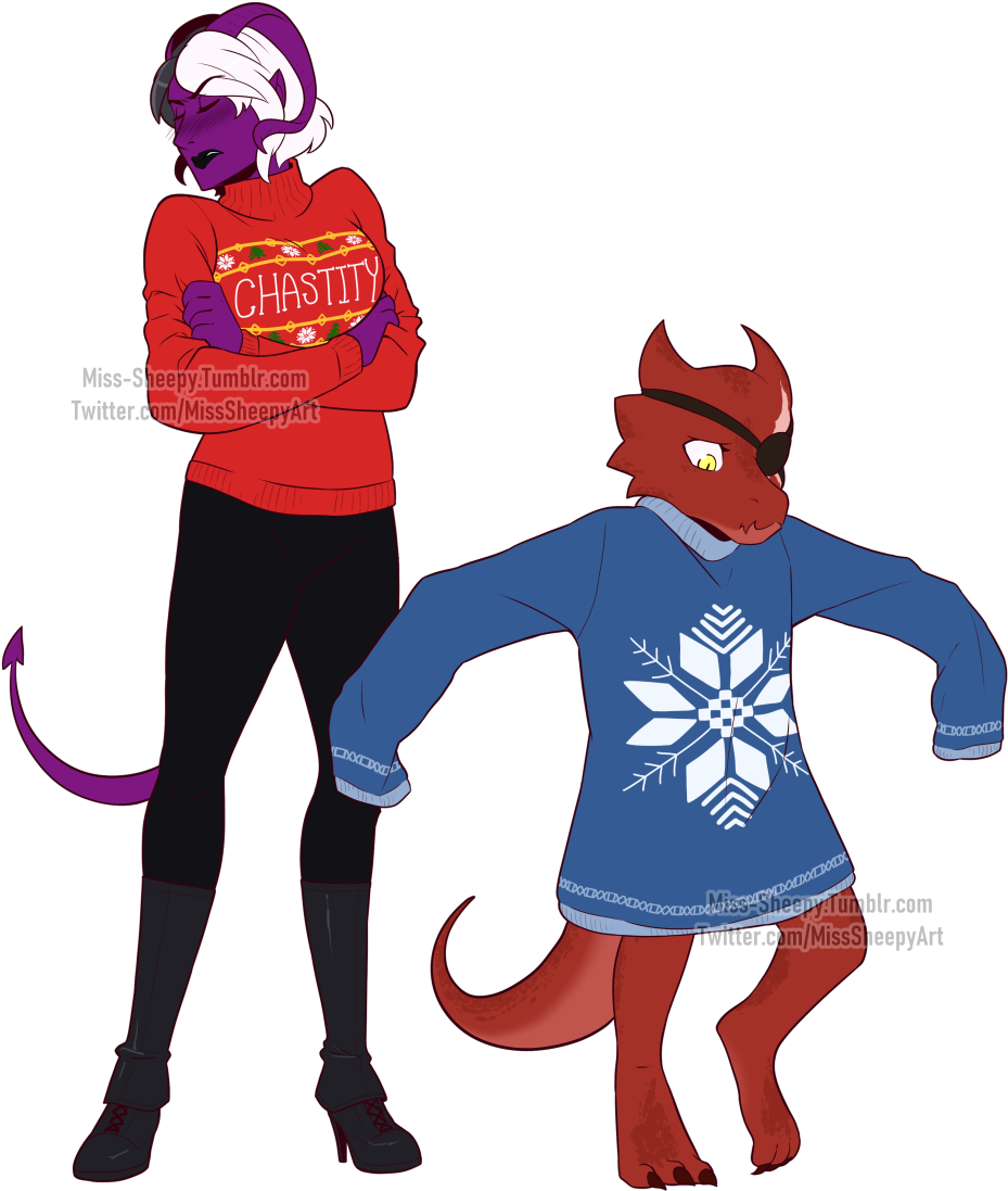 Some More Holiday Sweater Commissions These Two Aren't - Cartoon (1000x1159)