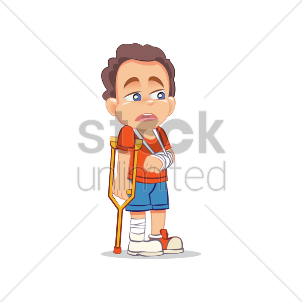 Injured Boy In Crutches Vector Image Stockunlimited - Sydney Tower Eye Drawing (600x600)