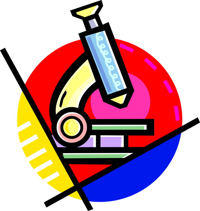 Vector Illustration Of Microscope Instrument Sees Objects - Vector Illustration Of Microscope Instrument Sees Objects (661x700)