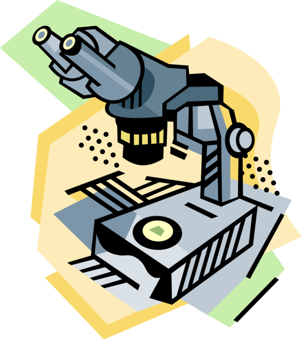Vector Illustration Of Microscope Instrument Sees Objects - Microscopio Viendo Una Celula (596x700)