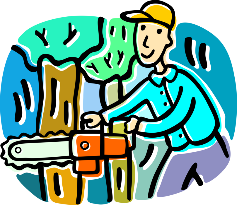 Vector Illustration Of Logging And Wood Processing - Example Of Mechanical Hazard (809x700)