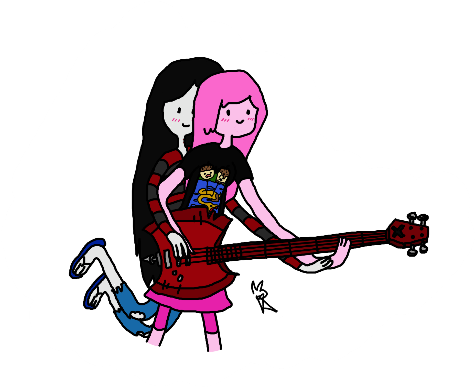 Marceline Teaching Bubblegum To Play Her Bass - Illustration (1894x2606)