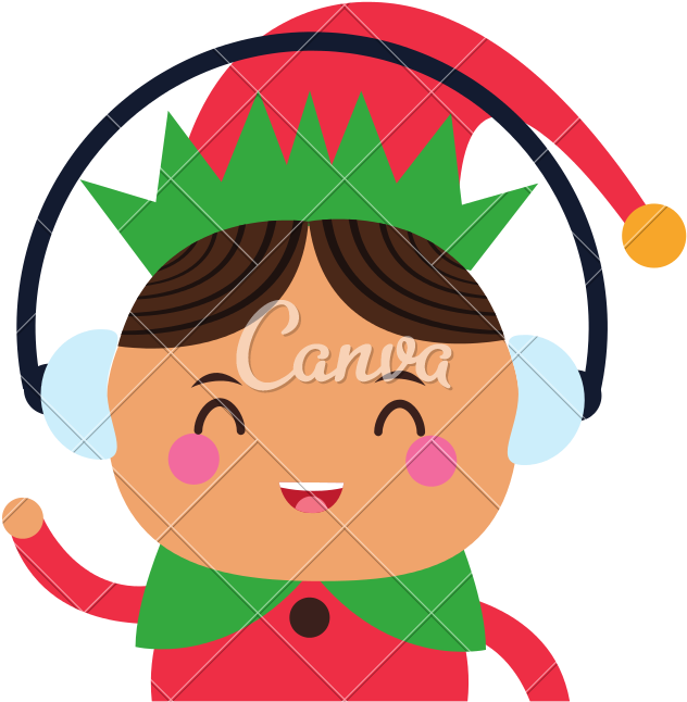 Santa Icons By Canva - Cartoon Elf Listening To Music (800x800)