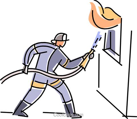 Fireman Fighting A Fire Royalty Free Vector Clip Art - Fireman Fight Fire Clipart (480x417)