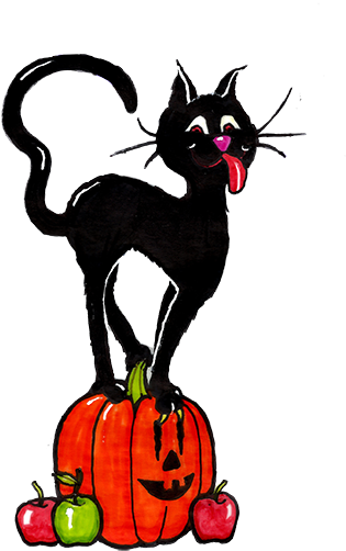 #clipart #illustration #pumpkin #blackcat - Cat Yawns (438x520)
