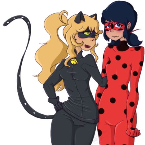 Miraculous Ladybug Tumblr - Ladybug X Female Cat Noir (500x487)
