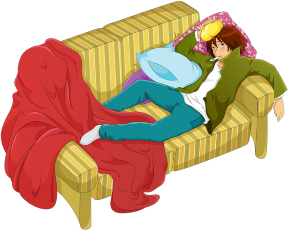 K Boy With High Fever Lying On The Sofa Get Well Soon, - Cartoon Sad Lying On Sofa (600x482)