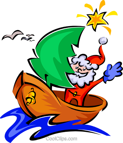 Clipart Santa Boat - Christmas Boat Parade Clip Art (411x480)