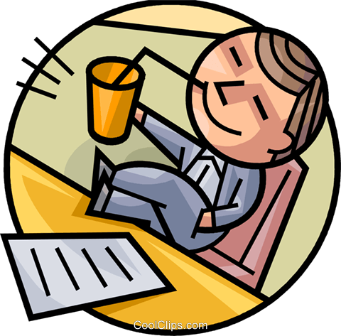 Relaxing At Desk Royalty Free Vector Clip Art Illustration - Relaxing In The Office Clipart (480x473)