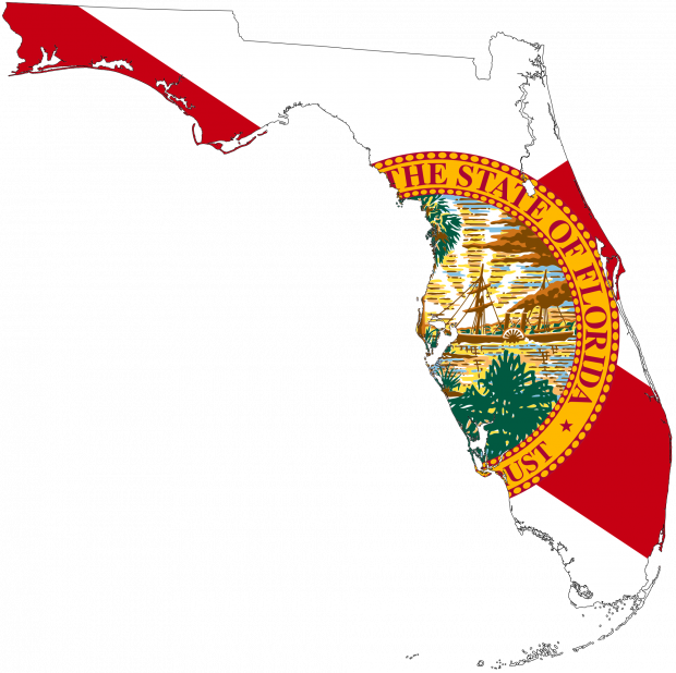 Map Of Florida With State Of Florida Seal Coloring - Florida Flag And Map (620x618)