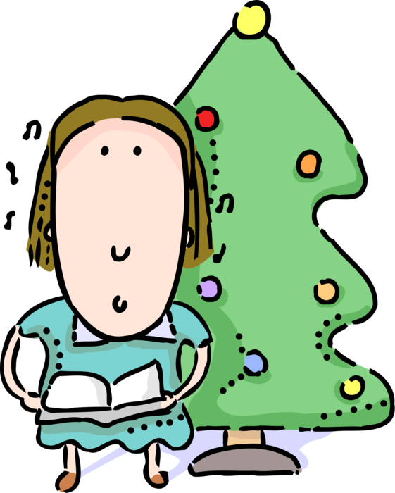 Vector Illustration Of Caroler Sings Carols At Evergreen - Vector Illustration Of Caroler Sings Carols At Evergreen (561x700)