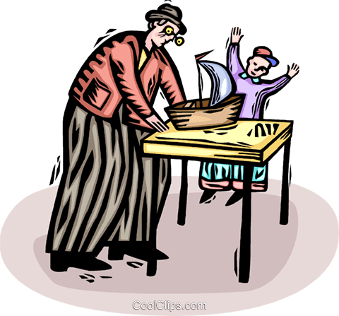 Father Building A Toy Sailboat For His So Royalty Free - Cartoon (480x447)