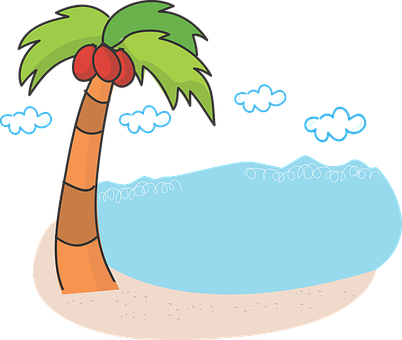 Palm Tree, Beach, Sea, Scenery - Coconut Tree Beach .png (402x340)