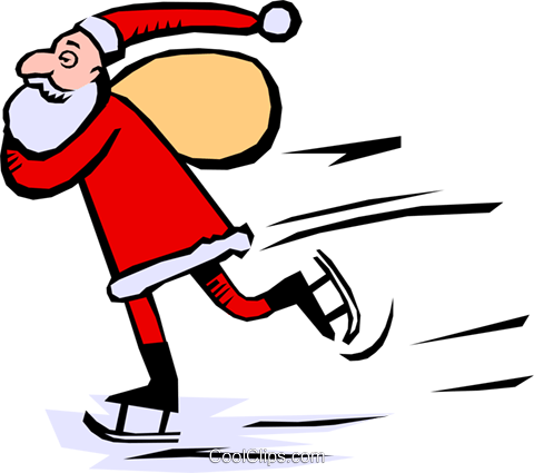 Santa Skating Royalty Free Vector Clip Art Illustration - Pere Noel Qui Court (480x425)