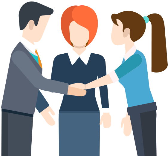 Three People Holding Hands - Illustration (562x523)