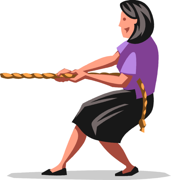 Vector Illustration Of Businesswoman In Anchor Position - Tug Of War Anchor Position (663x700)