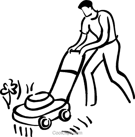 Mann Mäht Den Rasen Vektor Clipart Bild -vc035912 - Man Cutting Grass Clip Art (472x480)