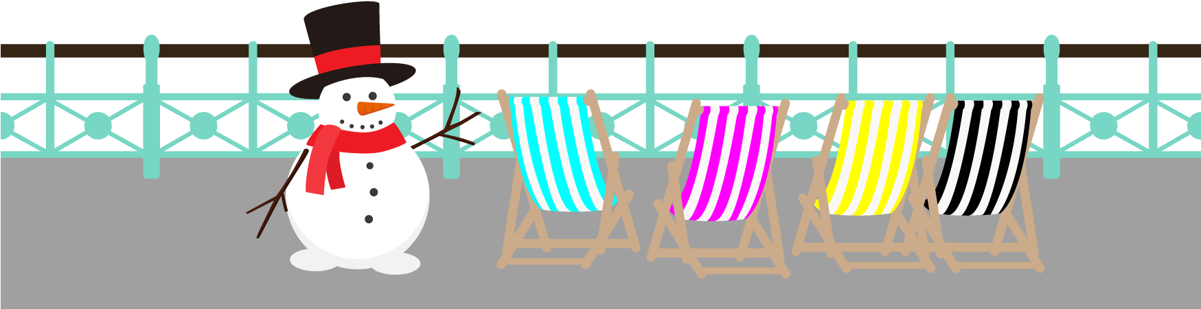 Railings And Cmyk Deckchairs Christmas Snowman - Snowman (1748x469)