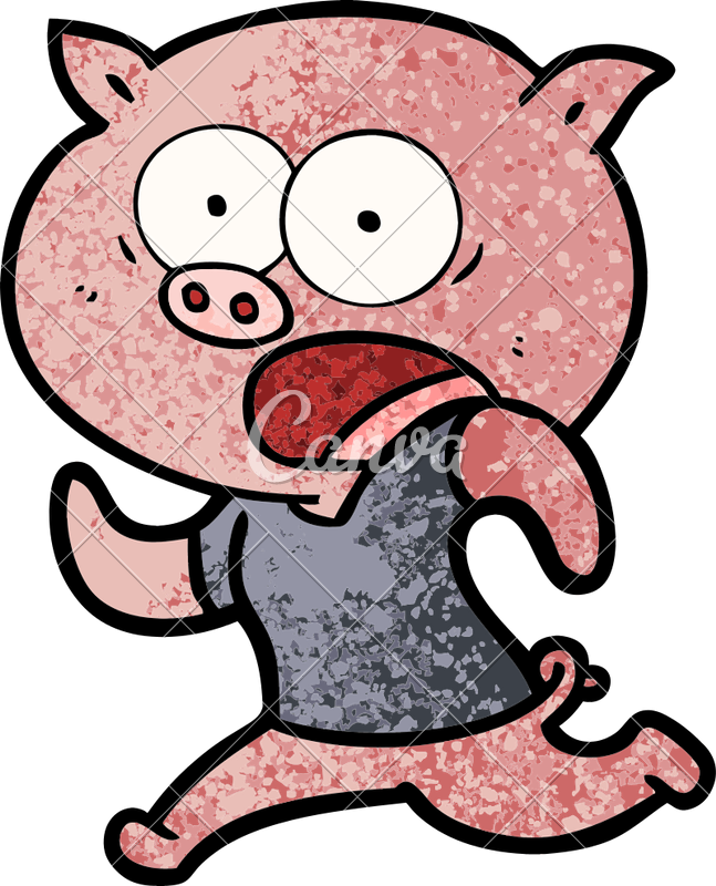 Cartoon Pig Running Away - Cartoon Pig Running Away (647x800)