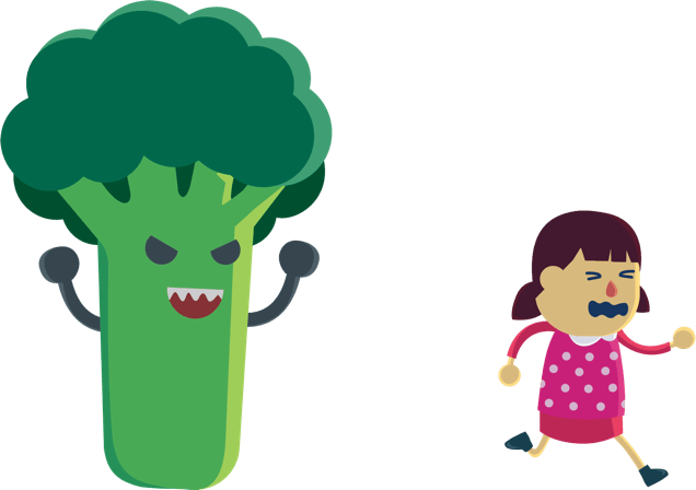 Cartoon Child Running Away From An Animated Broccoli - Cartoon (636x448)
