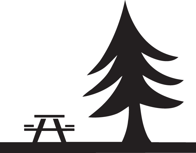 Picnic Table With Evergreen Tree - Picnic Area Sign (648x506)