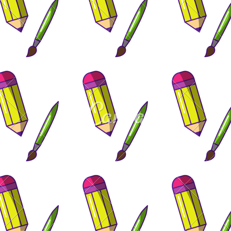 School Pencil And Paint Brush Art Pattern - School Pencil And Paint Brush Art Pattern (800x800)