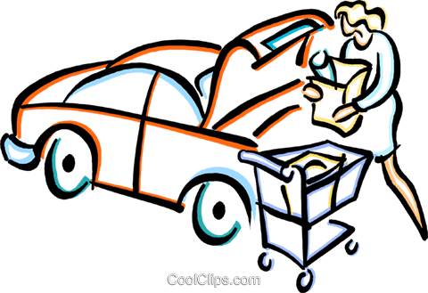 Carts Clipart Vehicle - Loading Groceries Into Car Clipart (480x329)