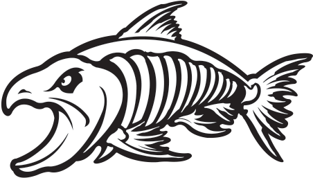 Printed Vinyl Aggressive Salmon Fish Skeleton - Salmon Fish Skeleton Clipart (600x600)