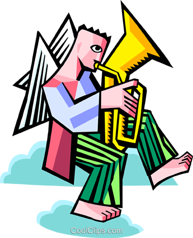 Angel Playing A Tuba Royalty Free Vector Clip Art Illustration - Angel Playing A Tuba Royalty Free Vector Clip Art Illustration (389x480)