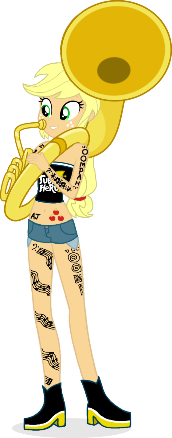 Applejack, The Tuba Hero By Haleyc7995 - Cartoon (560x1425)