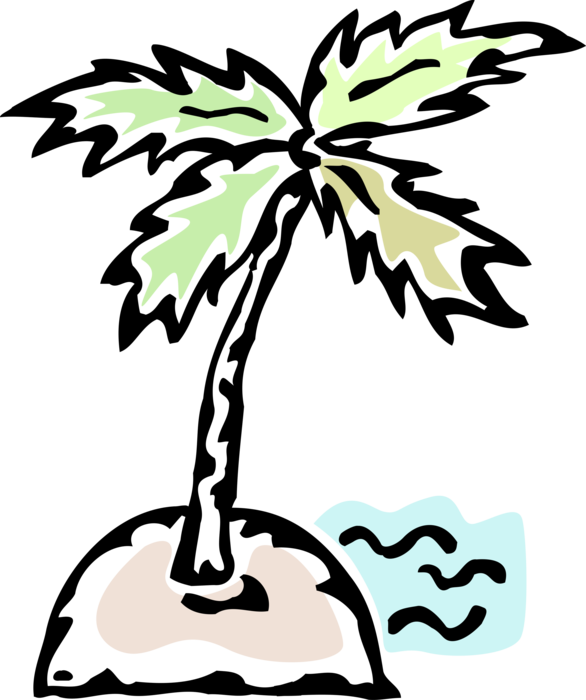 Vector Illustration Of Deserted Island With Palm Tree - Vector Illustration Of Deserted Island With Palm Tree (586x700)