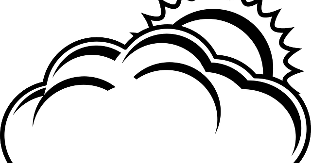 Sun And Clouds Clipart Black And White (640x336)