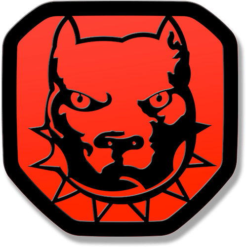 Bulldog Tailgate Emblem 2019-up Ram - Red Eyes Pitbull (600x600)
