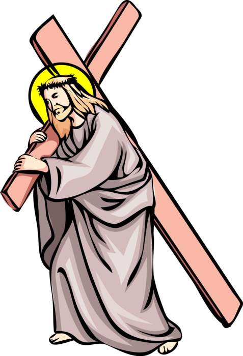 Vector Illustration Of Jesus Christ Carries Cross To - Clipart Stations Of The Cross (477x700)
