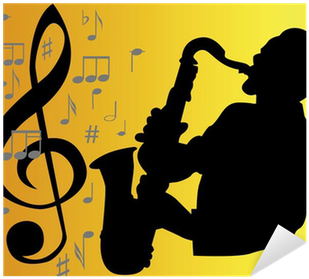 Black Silhouette Of A Saxophone Player Sticker • Pixers® - Saxophone Player Silhouette (400x400)