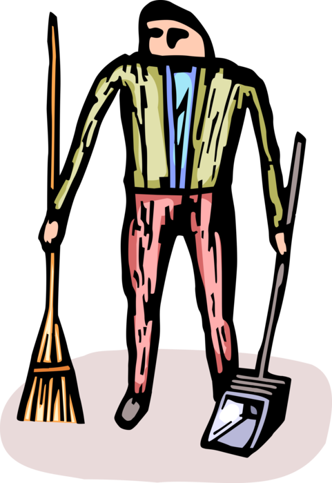 Vector Illustration Of School Janitor Custodian With - Vector Illustration Of School Janitor Custodian With (481x700)