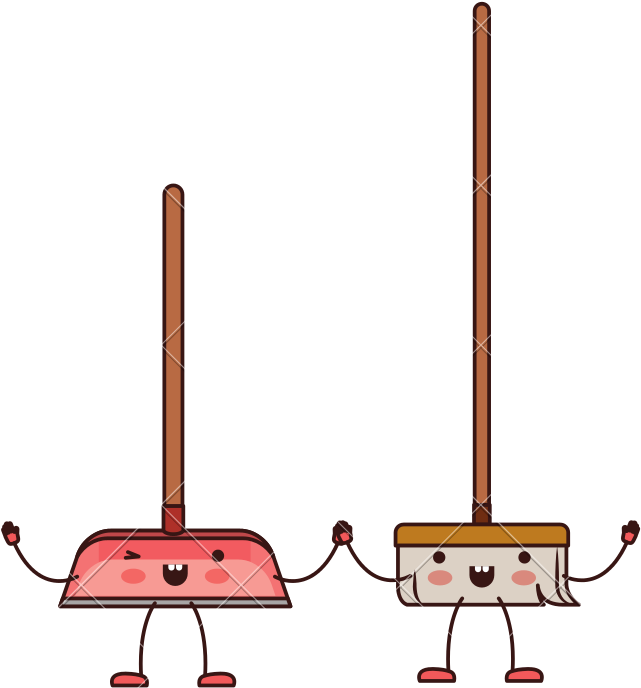Kawaii Cartoon Broom And Dustpan - Cleaning Tools Cartoon Png (800x800)