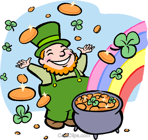 Leprechaun With Pot Of Gold Royalty Free Vector Clip - Clipart To Be Lucky (480x455)