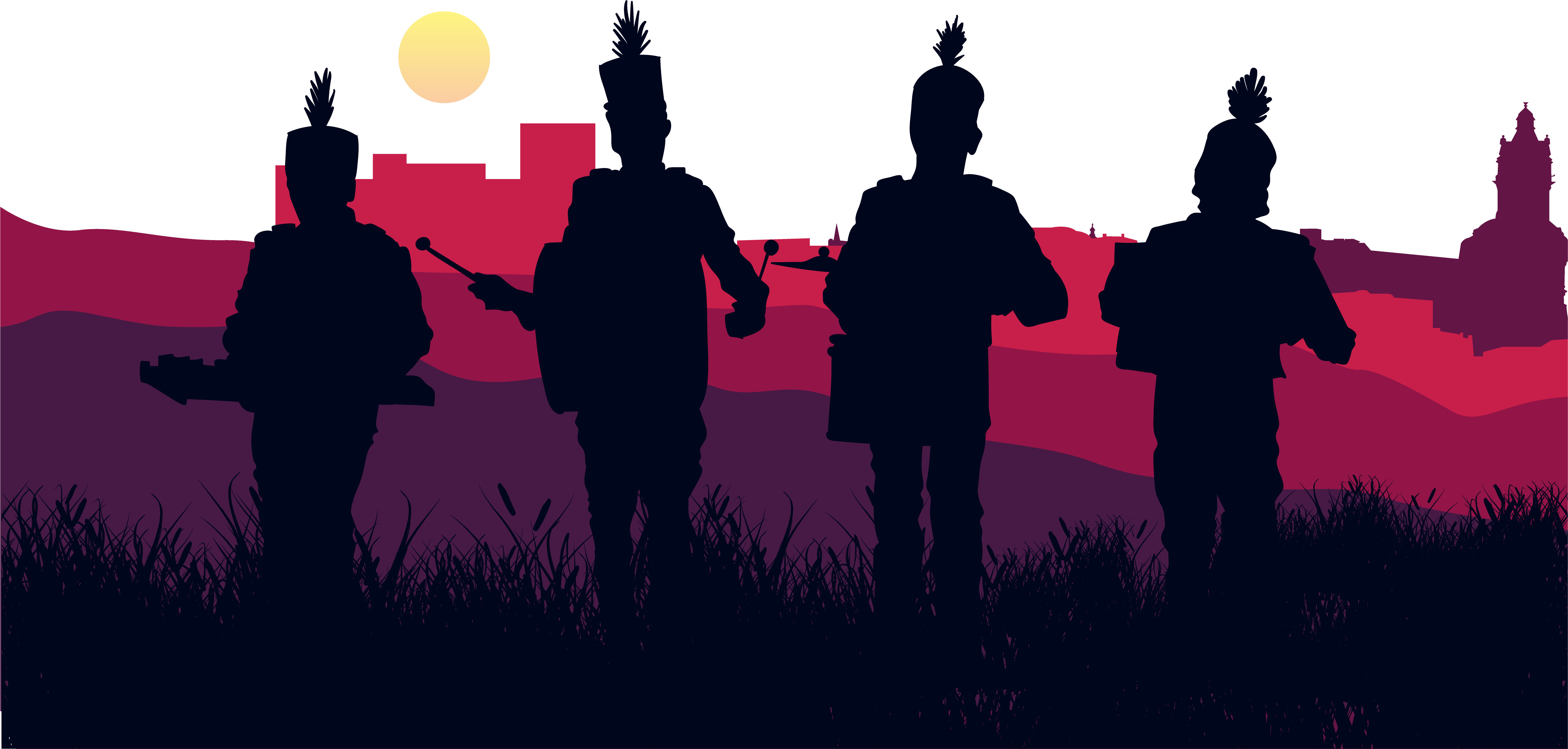 Marching Band Musical Ensemble Musical Instrument Banda - Marching Band Silhouette (6023x2895)