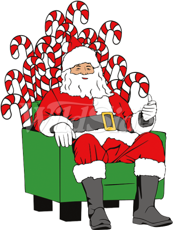 Santa Claus On Candy Throne - Santa Candy Cane Throne Png (450x450)