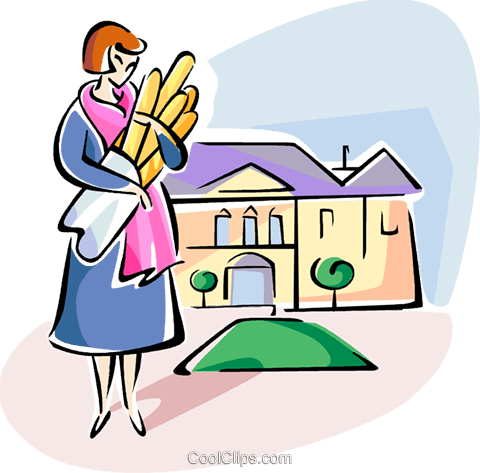 Woman Carrying Baguettes Royalty Free Vector Clip Art - Woman Carrying Baguettes Royalty Free Vector Clip Art (480x473)