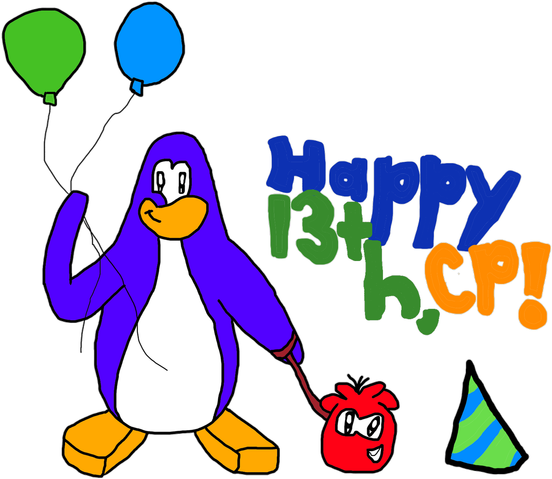 #penguin #puffle #birthday #party #drawing #digital - Cartoon (1200x1041)