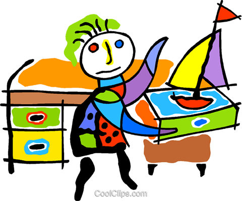 Boy At Desk With Toy Sailboat Royalty Free Vector Clip - Boy At Desk With Toy Sailboat Royalty Free Vector Clip (480x399)