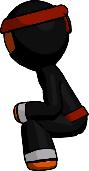 Orange Ninja Warrior Man Squatting Facing Left - Cartoon (288x550)